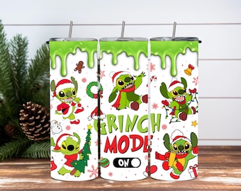 Grinch Mode On. Christmas 20oz Tumbler with Straw & Lid  Festive Holiday Design Featuring Santa Grinch, Gift Idea, Grinch, Stitch, Grinchmas