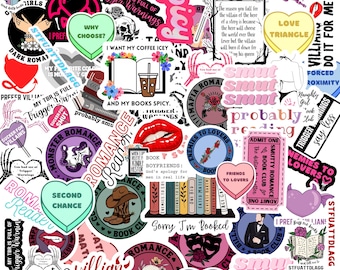 Dark Romance Sticker Bundle: Book Quotes, Hearts, Flowers & Coffee | Fun Book Lover Stickers for Kindle and Laptop | Romance Enthusiasts