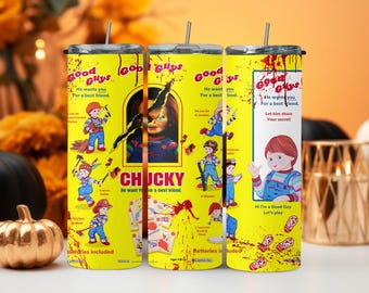 Horror Chucky Good Guys 20oz Tumbler w/ Straw & Lid – Cup with Chucky– "He Wants You for a Best Friend"