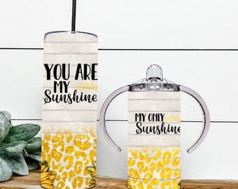 Mom and Mini Matching Tumblers, You Are My Sunshine Slim Tumbler with Metal Straw, My Only Sunshine Sippy Cup, Gift for Moms and Little Ones