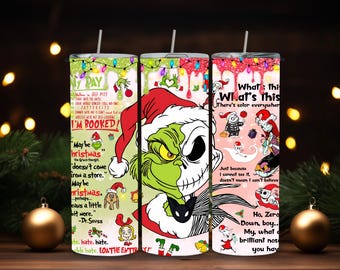 Holiday Mashup Tumbler 20oz – Grinch Meets Nightmare Before Christmas | Funny Christmas Cup | Hot & Cold Drink Mug