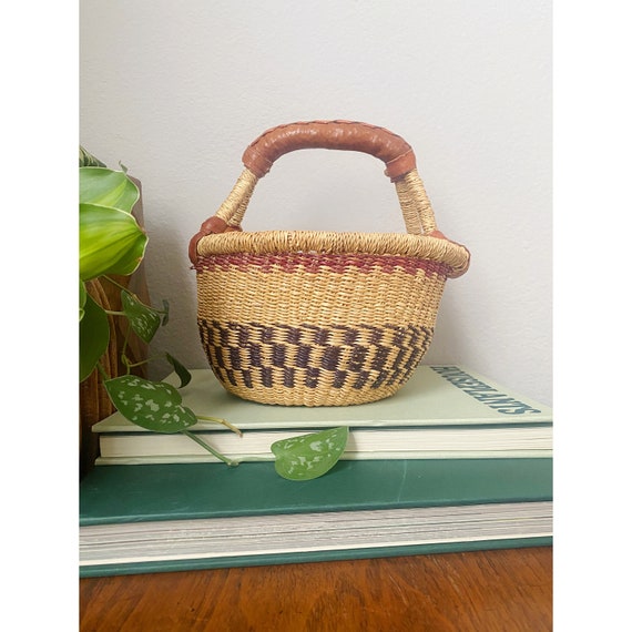 Small Round Wicker Basket With Handles Etsy