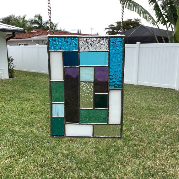 Geometric Stained Glass Suncatcher in Various Shades of Blue Etsy