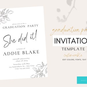 She Did It Graduation Invitation, Graduation Invitation Template, Graduation Announcement, She did it Graduation Invite, Editable Template