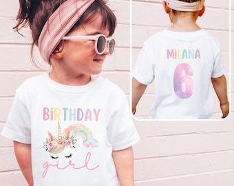 Personalized Unicorn Rainbow Birthday Girl Shirt, Girl Birthday T-Shirt, Girls Rainbow Unicorn Birthday, Custom Name and Year Birthday Shirt
