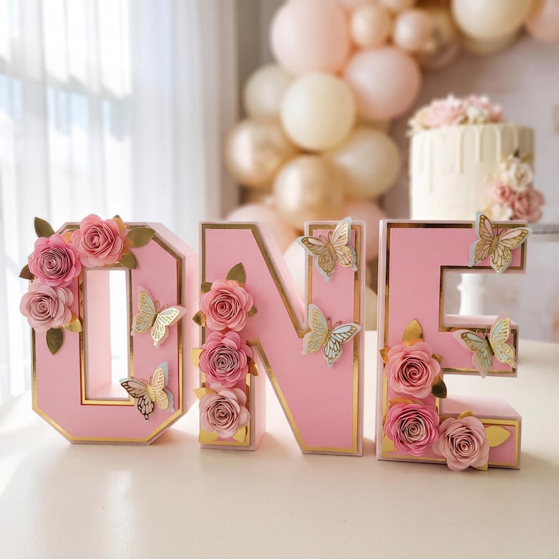 ONE 3D Letters, Butterfly First Birthday Decor, Baby Girl Cake Table ...