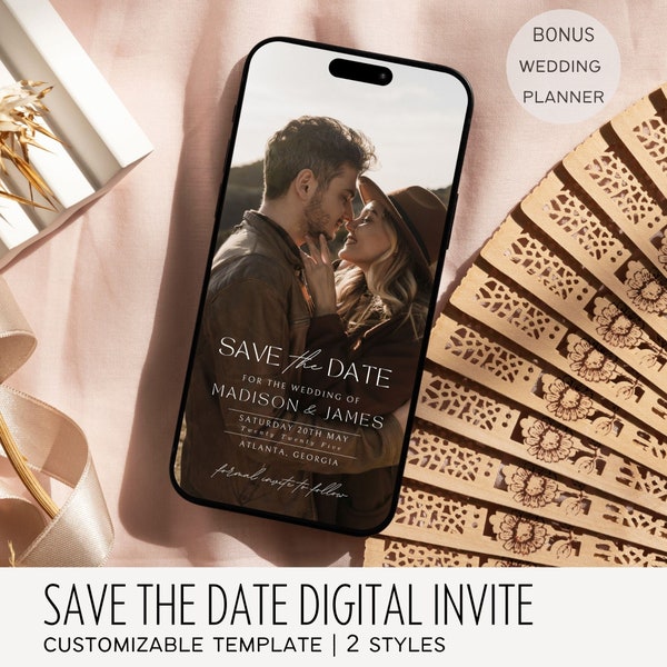 Minimalist Electronic Save The Date Template with Photo | Save The Date Digital Invite | Text Message | HD001