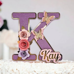 Personalized Butterfly Theme Cake Topper, Floral Birthday Decor