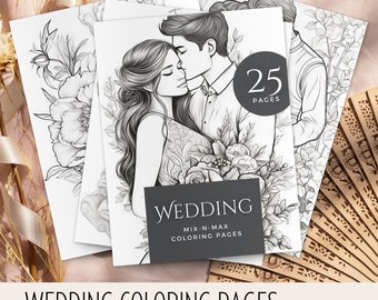 25 pagine da colorare per matrimoni/regalo per addio al nubilato/pagine da colorare per adulti/regalo di fidanzamento e ricordo del matrimonio/colorazione stampabile