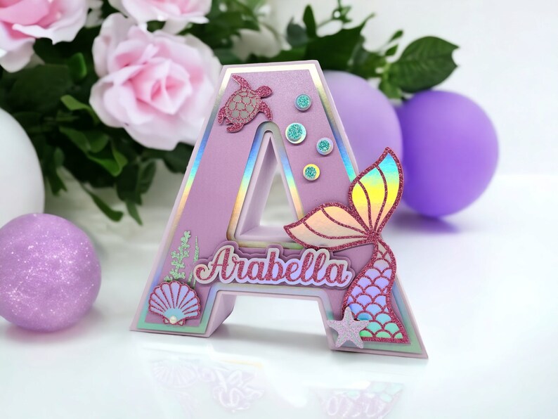 Mermaid Birthday Party, 3D Mermaid name sign, Customized Letters, Mermaid tail, Under the Sea, Party Decoration, Girl Birthday image 2