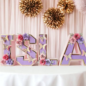Custom 3D Letters for Butterfly Theme Birthday Decorations, Floral & Butterfly Name Sign image 1