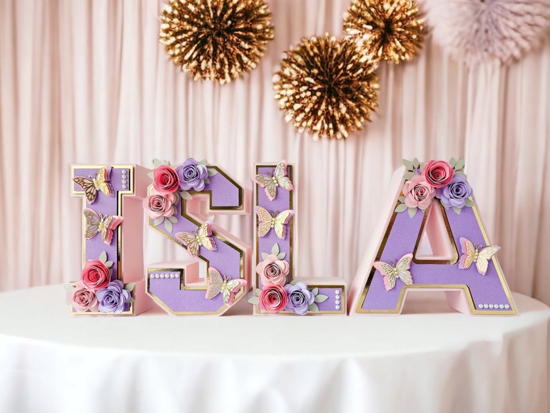 Custom 3D Letters for Butterfly Theme Birthday Decorations, Floral & Butterfly Name Sign image 1