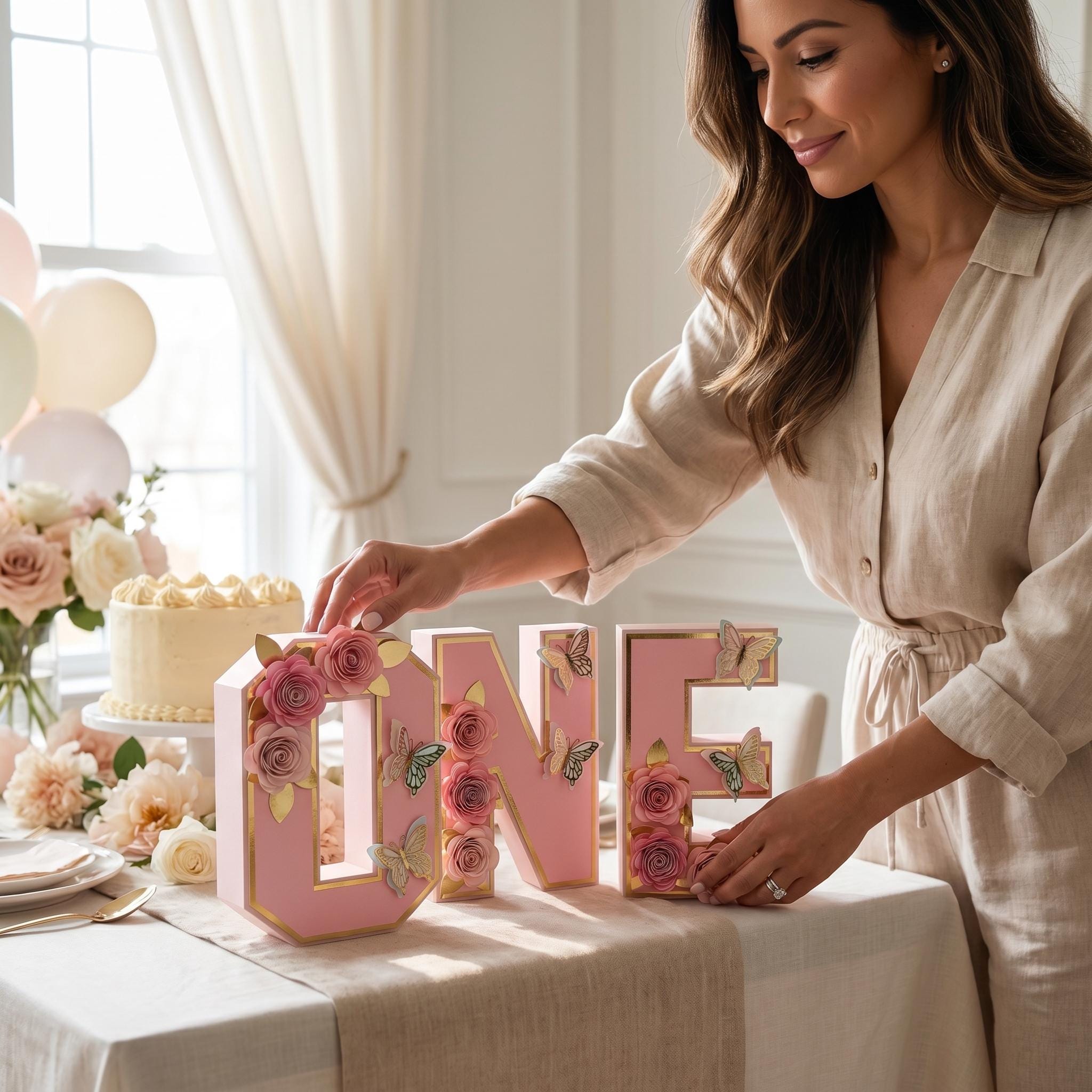ONE 3D Letters, Butterfly First Birthday Decor, Baby Girl Cake Table ...