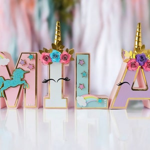 Unicorn 3d letter, unicorn birthday decorations, unicorn centerpiece, unicorn party decorations, unicorn room decor for girls, photo prop immagine 4