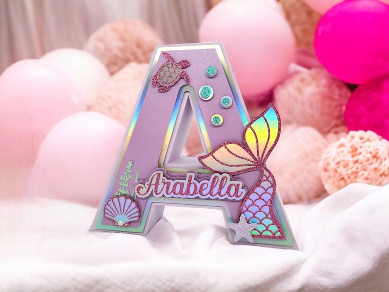 Mermaid Birthday Party, 3D Mermaid name sign, Customized Letters, Mermaid tail, Under the Sea, Party Decoration, Girl Birthday image 3