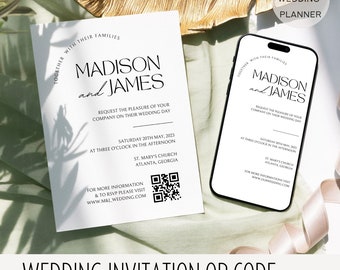 Minimalist Wedding Invitation with QR Code | Modern Wedding Electronic Invitation | Wedding Invitation Template | HD001