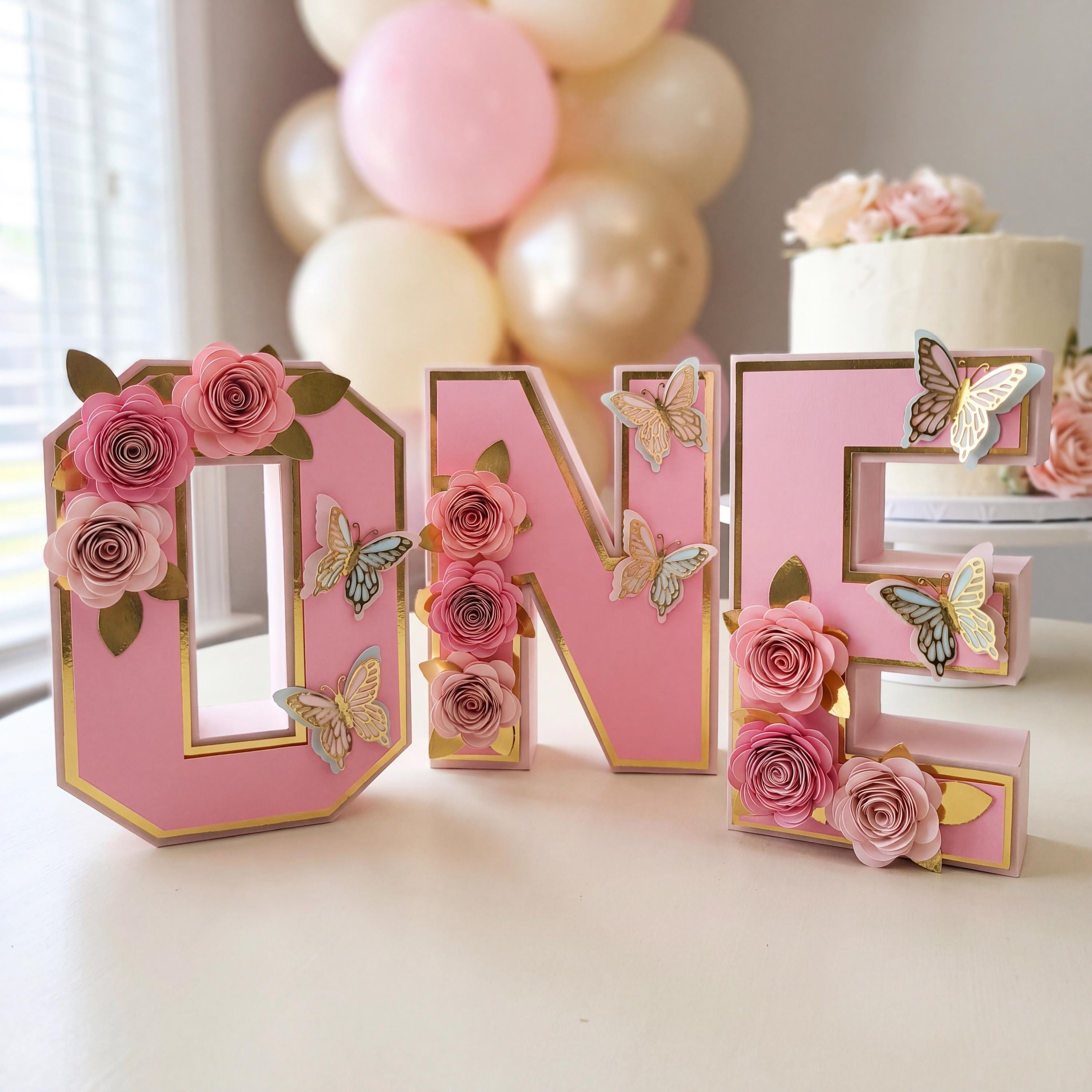 ONE 3D Letters, Butterfly First Birthday Decor, Baby Girl Cake Table ...
