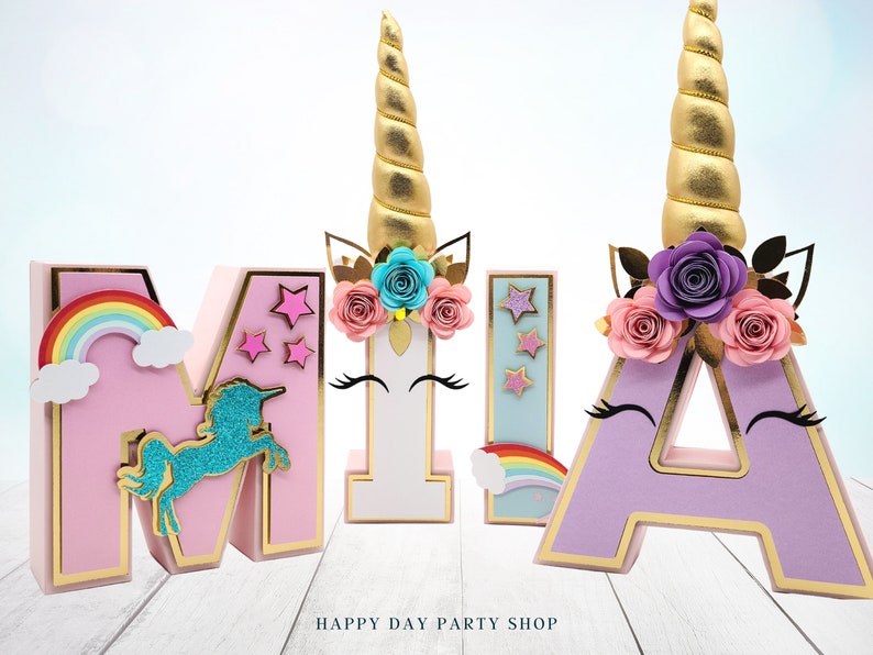 Unicorn 3d letter, unicorn birthday decorations, unicorn centerpiece, unicorn party decorations, unicorn room decor for girls, photo prop immagine 2