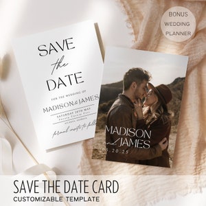 Minimalist Double-Sided Photo Save the Date Template | Editable & Printable | Instant Download | DIY | HD001
