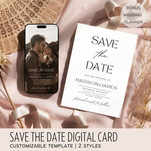 Minimalist Double-Sided Photo Save the Date Template | Editable & Printable | Electronic Card | Digital Invite | Instant Download | HD001