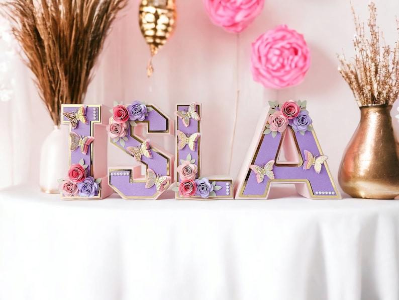 Custom 3D Letters for Butterfly Theme Birthday Decorations, Floral & Butterfly Name Sign image 3