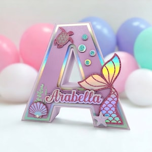 Mermaid Birthday Party, 3D Mermaid name sign, Customized Letters, Mermaid tail, Under the Sea, Party Decoration, Girl Birthday image 1