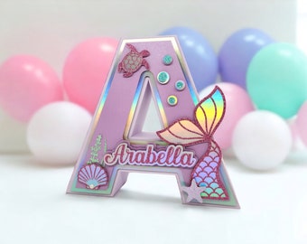 Mermaid Birthday Party, 3D Mermaid name sign, Customized Letters, Mermaid tail, Under the Sea, Party Decoration, Girl Birthday