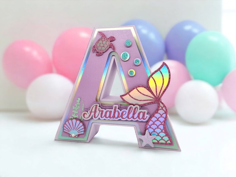 Mermaid Birthday Party, 3D Mermaid name sign, Customized Letters, Mermaid tail, Under the Sea, Party Decoration, Girl Birthday image 1