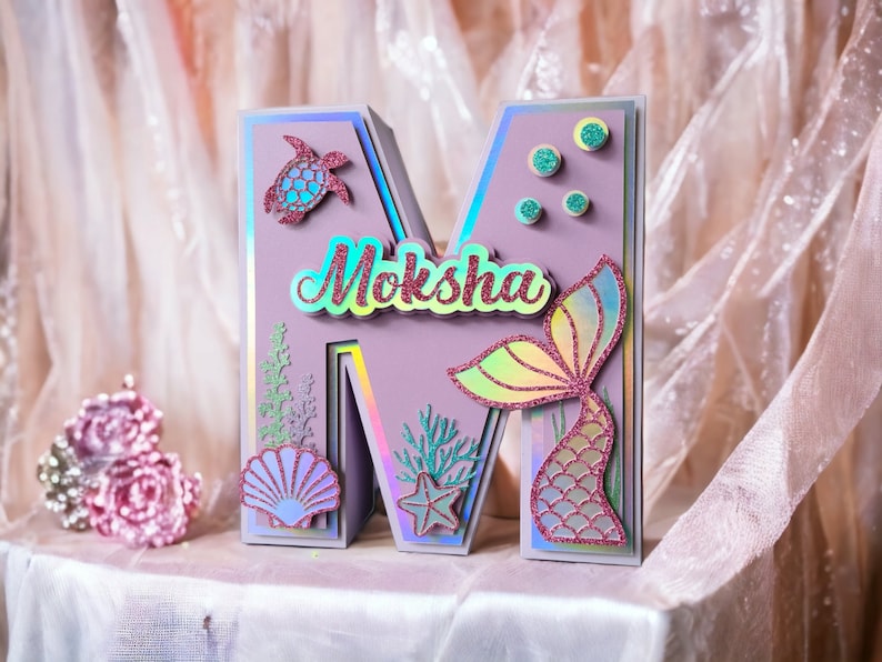 Mermaid Birthday Party, 3D Mermaid name sign, Customized Letters, Mermaid tail, Under the Sea, Party Decoration, Girl Birthday image 5