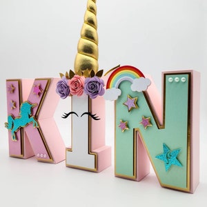 Unicorn 3d letter, unicorn birthday decorations, unicorn centerpiece, unicorn party decorations, unicorn room decor for girls, photo prop immagine 8