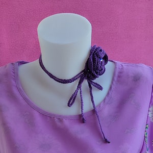 Purple Crochet Flower Necklace Crochet Rose Women's Jewelry