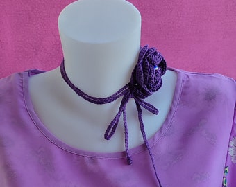 Purple Crochet Flower Necklace Crochet Rose Women's Jewelry