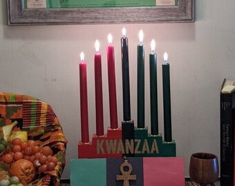 Spiareal 7-Piece Kwanzaa LED Candle Set - Flameless Mishumaa Saba Tapers In Green, Red, Black