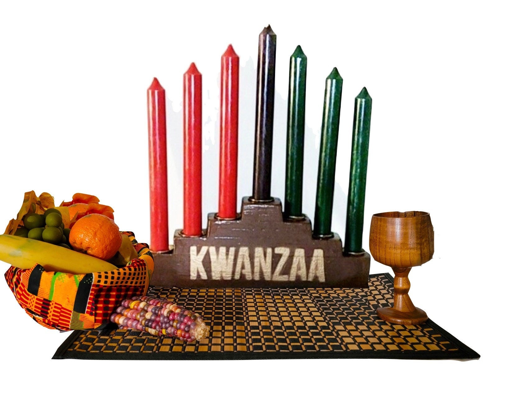 Cute Kwanzaa seamless pattern with seven kinara candles and dots