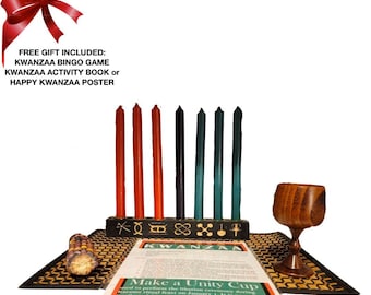 Kwanzaa Kinara - Seven Principles of &quot;Kwanzaa&quot; Kinara Celebration Set (11-Piece)
