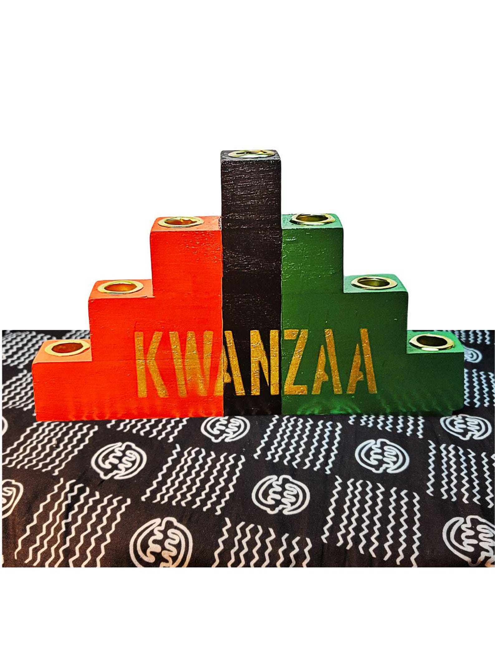 Kwanzaa Kinara - RBG Hand painted with Gold Accent