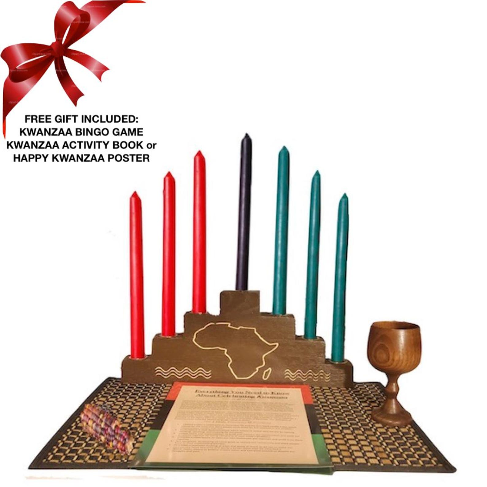 Kwanzaa Celebration Set- Africa Kwanzaa Kinara Set (15x6)