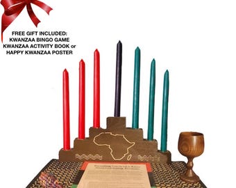 Kwanzaa Celebration Set- Africa Kwanzaa Kinara Set (15x6)
