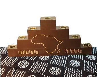 Kwanzaa Kinara with Africa Continent Engraved