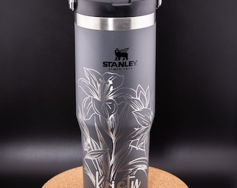 Stanley Engraved | Engraved 30oz Tumbler | Stanley IceFlow Flip Straw Tumbler | Personalized Tumbler | Custom Tumbler | Lilies, Floral