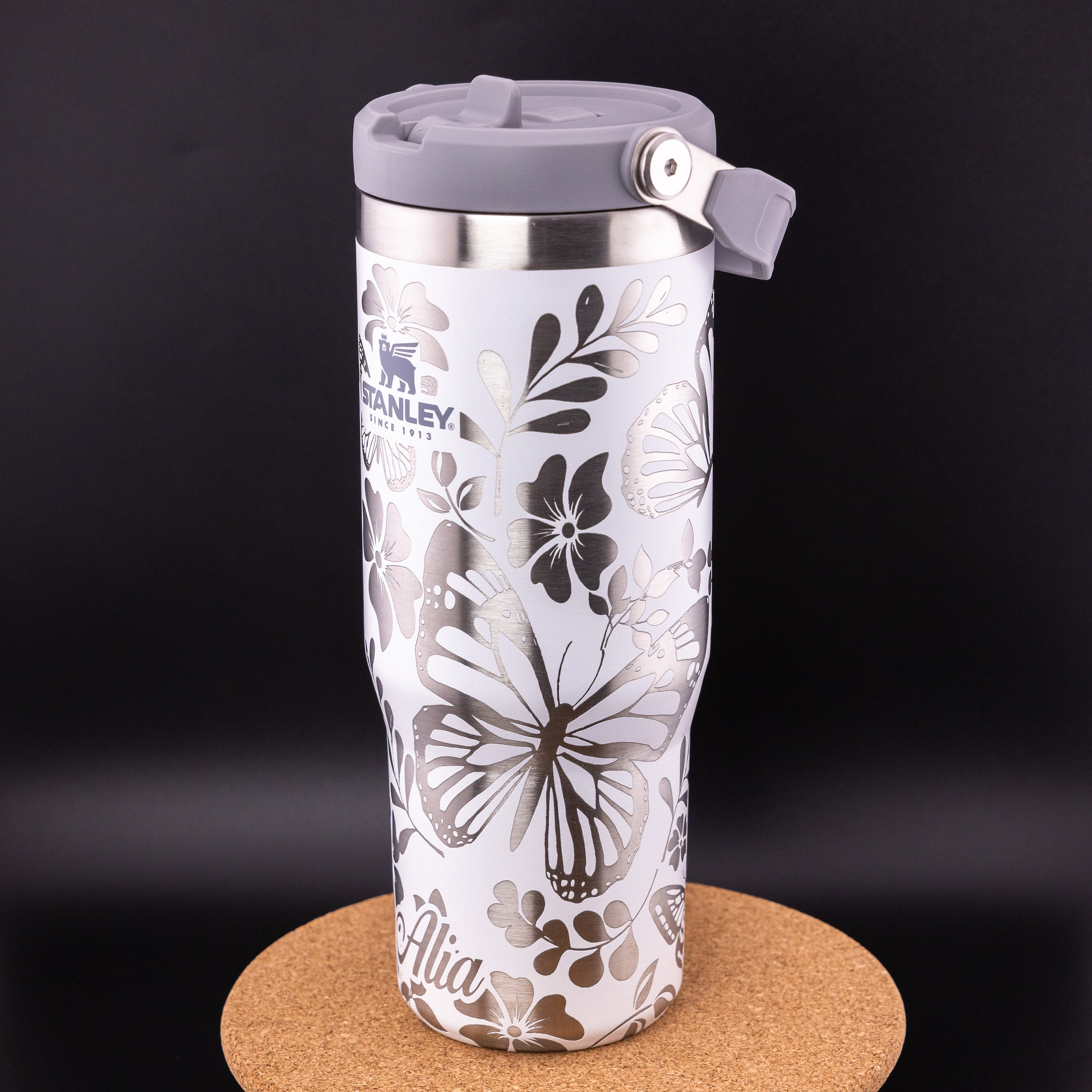 Stanley Engraved | Engraved 30oz Tumbler | Stanley IceFlow Flip Straw Tumbler | Personalized Tumbler | Custom Tumbler | Butterflies, Floral