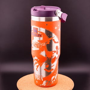 Stanley Engraved | Engraved 30oz Tumbler | IceFlow Flip Straw Tumbler | Custom Stanley | Witch, Moon, Flying Witch, Halloween, Spooky