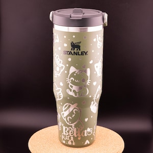 Stanley Engraved | Engraved 30oz Tumbler | Stanley IceFlow Flip Straw Tumbler | Personalized Tumbler | Cartoon Kitties, Cartoon Cats, Cute