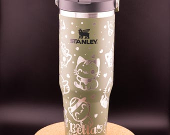 Stanley Engraved | Engraved 30oz Tumbler | Stanley IceFlow Flip Straw Tumbler | Personalized Tumbler | Cartoon Kitties, Cartoon Cats, Cute
