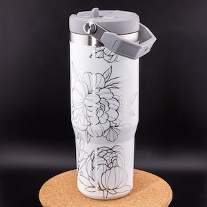 Stanley Engraved | Engraved 30oz Tumbler | Stanley IceFlow Flip Straw Tumbler | Personalized Tumbler | Custom Tumbler | Peonies, Floral