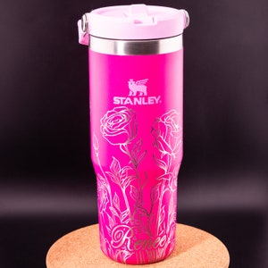 Stanley Engraved | Engraved 30oz Tumbler | Stanley IceFlow Flip Straw Tumbler | Personalized Tumbler | Custom Tumbler | Rose, Roses, Flowers