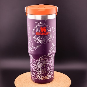 Stanley Engraved | Engraved 30oz Tumbler | Stanley IceFlow Flip Straw Tumbler | Personalized Tumbler | Custom Tumbler | Peonies, Floral