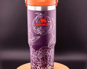 Stanley Engraved | Engraved 30oz Tumbler | Stanley IceFlow Flip Straw Tumbler | Personalized Tumbler | Custom Tumbler | Peonies, Floral