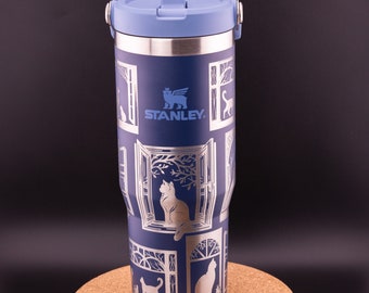 Stanley Engraved | Engraved 30oz Tumbler | IceFlow Flip Straw Tumbler | Personalized Tumbler | Cats, Kitties, Kittens, Felines, Windows