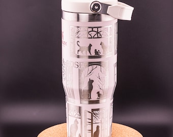 Stanley Engraved | Engraved 30oz Tumbler | IceFlow Flip Straw Tumbler | Personalized Tumbler | Cats, Kitties, Kittens, Felines, Windows